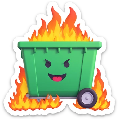 dumpster on fire, 3d emoji style sticker