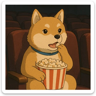 shiba inu eating popcorn at the movie theater sticker