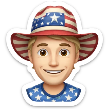 smiling redneck guy with american hat sticker