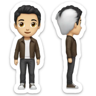 boy with brown jacket & white stripe shirt with medium black hair sticker