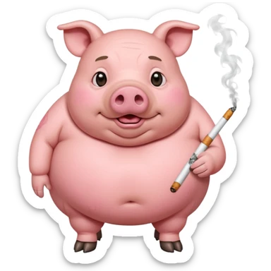 Fat pig with cigarette  sticker