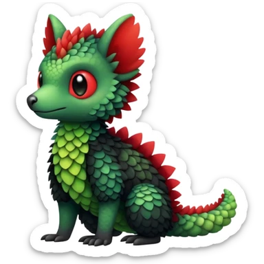 Kawaii Cute Edgy Black Green Red fluffy scaly Trico-animal-creature full body sticker