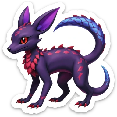 Gothic Black red purple Scaley Exotic Salandit-Umbreon-Suicune-Fakémon-hybrid-creature (full body), 4 legs sticker