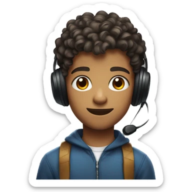 a boy of 12 years old with short curly hair and brown eye who wears a gaming headset sticker