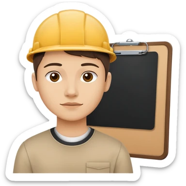 Minimalistic flat vector icon, iOS style, thin black contour on white background. Person silhouette with a project board (kanban/task board) behind. No text, no shadows.
 sticker