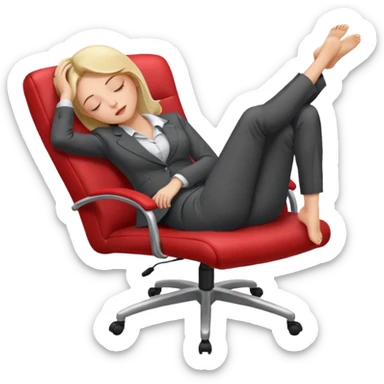 Boss sleeping in a chair with her legs up on the desk sticker