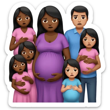 pregnant woman with long black hair crying, angry man next to her, five little girls around sticker