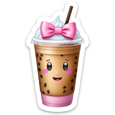 Iced Coffee cup with a pink bow, no face sticker