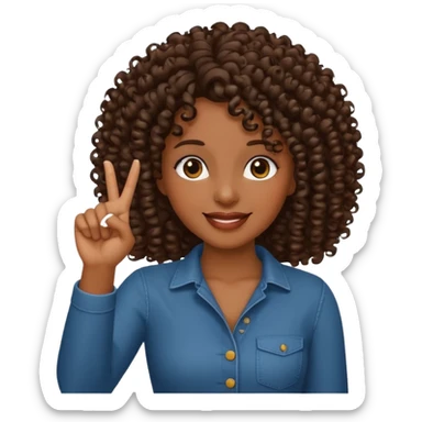 Happy dark Woman curly hair holding one finger up high sticker