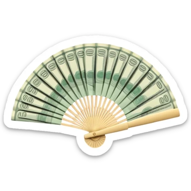 A hand-held money fan used for cooling off, crafted entirely from banknotes sticker