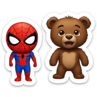 a brown bear with spider man sticker
