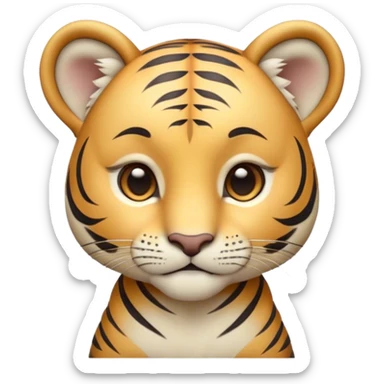 Cinematic Noble Tiger Cub Portrait Emoji, Poised with a hint of regal innocence, featuring a compact, soft build adorned with delicate stripes and large, expressive eyes, Simplified yet sharp and sophisticated features, highly detailed, glowing with a gentle, wild luminescence, high shine, intelligent and endearing, stylized with an air of youthful authority, focused and attentive, soft glowing outline, capturing the essence of a tiny jungle guardian that appears ready to pounce out of the screen with effortless charm! sticker