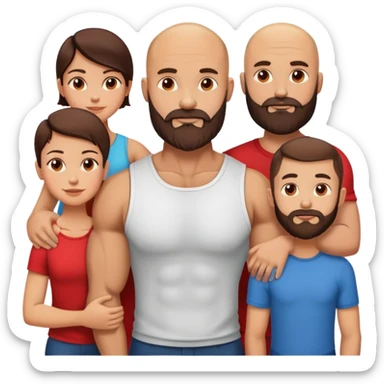 Muscular Bald man with a beard in love with his hot brunette wife and 3 sons sticker