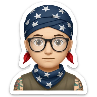 character with bandana and glasses and tattoted sticker