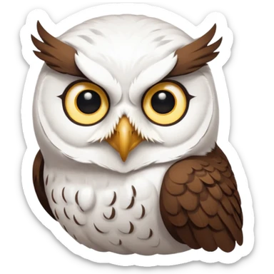 white olw half body, 45 degree lean head, questionning sticker