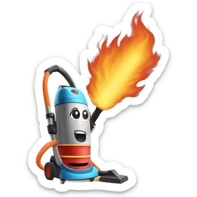 Vacuum cleaner holding a sword on fire  sticker