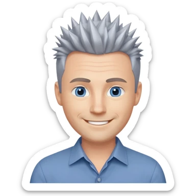 40 yr old white man short spike hair grey dress shirt blue eyes sticker