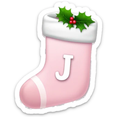 Light pink Christmas stocking with letter J sticker