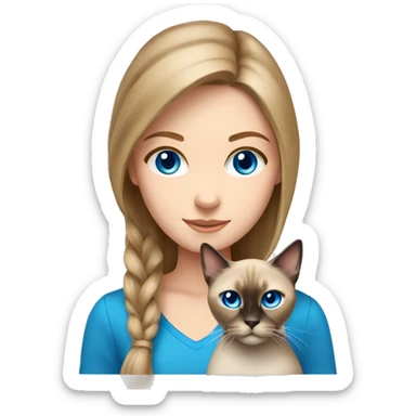 Light brown hair girl with Siamese cat with blue eyes sticker