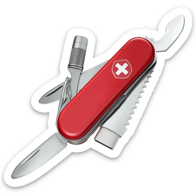 swiss army knife with audio connectors and hdmi connectors instead of knife blades sticker