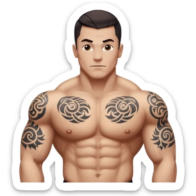 tattoo man, white skintone, more highlight the tattoo, body builder, tatto on fully chest, more tattoos on the body, more visible tattoo, big tattos. sticker