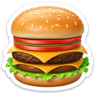A 3D cartoon cheeseburger with lettuce, tomato, and sesame bun, soft texture, realistic Memoji-style rendering. sticker