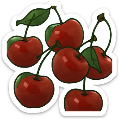 3D style cluster of shiny red cherries with green stems sticker