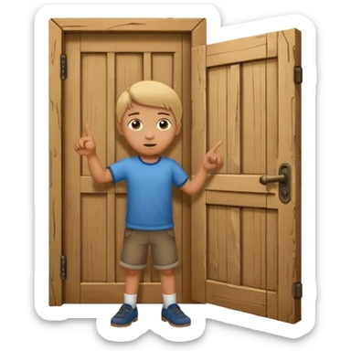 Boy pointing at door get out sticker