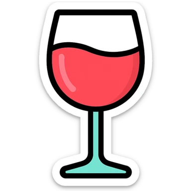 wine glass, color outline icon style, clean and modern, black outlines, simple and recognizable sticker