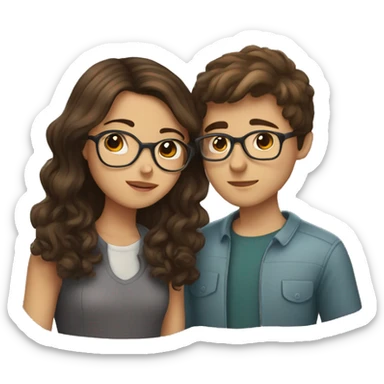 girl with brown hair kissing boy with brown hair and glasses sticker