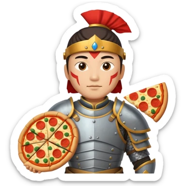 chinese ancient warrior with pizza sticker