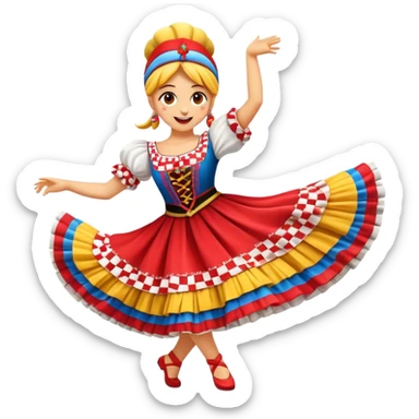 Cinematic Realistic Linđo Dance Emoji, depicted as a traditional Croatian folk dance with lively movements and colorful costumes, rendered with dynamic textures and vibrant festive lighting that captures its cultural vibrancy. sticker