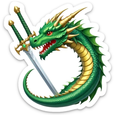 massive sword and green dragon head, clean and bold, WhatsApp emoji style, transparent background, evoking the spirit of facing a challenge sticker