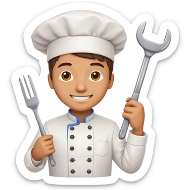smiling chef with a wrench and a bar chart, emoji representing technical and business growth in restaurants sticker