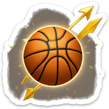 a basketball with a thin  long arrow in gold color hitting in the middle of it sticker
