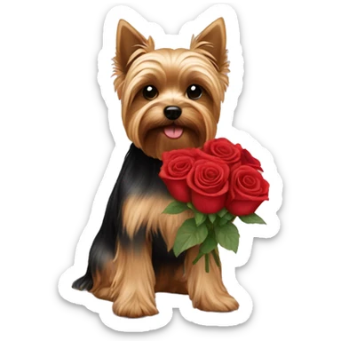 Yorkie holding red roses sticker