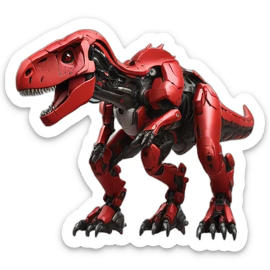 Tyrannosaurus red Mech Warrior，full body，upward view，cyberpunk style sticker