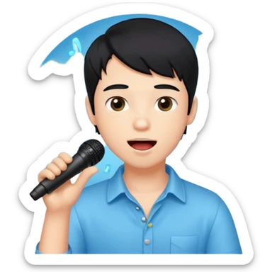 Beautiful Boy with black hair singing karaoke funny light blue aesthetic background with lights sticker