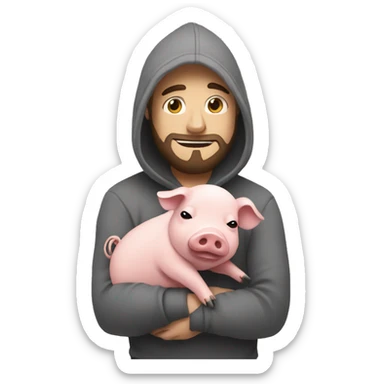 Forsen in a gray hoodie hugging a pig  sticker