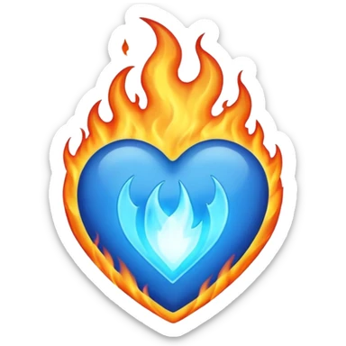 burning blue heart with blue flame sticker
