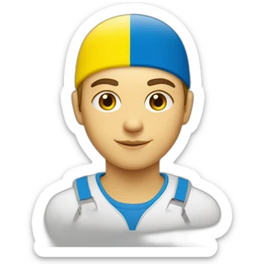 A Ukrainian student wearing the color of the Ukrainian flag sticker