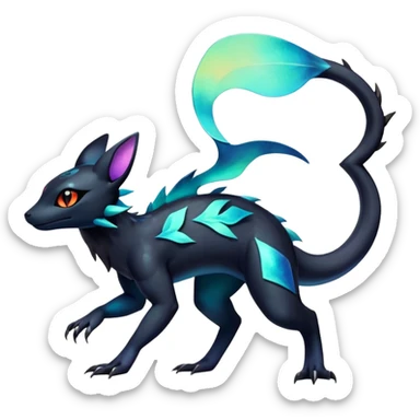 Colorful Iridescent Exotic Salandit-Aurorus-Umbreon-Fakémon-hybrid-creature (full body)  sticker