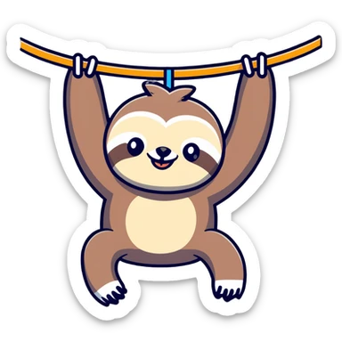 Adorable sloth hanging upside down with goofy smile sticker