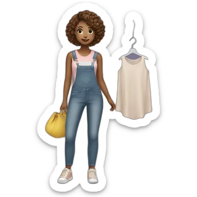 girl standing at a clothing rack sticker