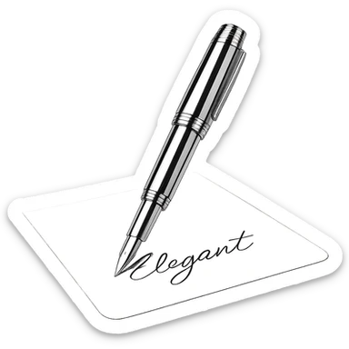 chrome style hand writing with a metallic pen on a piece of paper, highly reflective and polished sticker