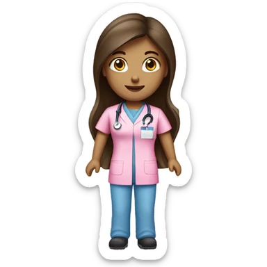 Brunette Long hair nurse in pink scrubs  sticker