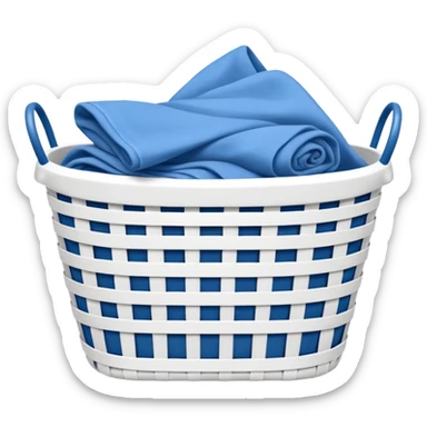white LAUNDRY BASKET WITH FOLDED blue CLOTHES sticker