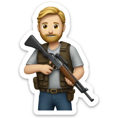 White man with beard holding shotgun  sticker