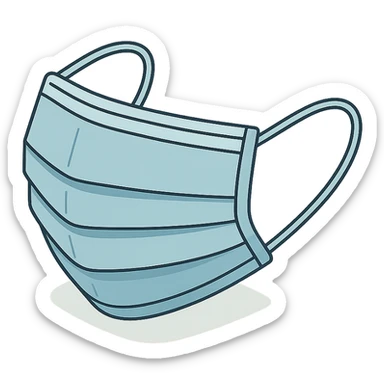 medical mask with ear loops, isometric view, 2D isometric style, detailed drawing, detailed shadows and highlights, clean contours, soft lighting, transparent background sticker