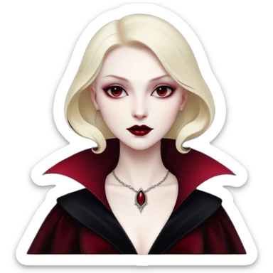 Cinematic Noble Vampire Portrait Emoji, Elegant and commanding, with a refined, pale visage framed by dark, velvet accents and a hint of crimson, exuding timeless seduction and dangerous allure, simplified yet exquisitely detailed, glowing with a soft nocturnal radiance and a subtle, mysterious outline that captures the regal spirit of an immortal lord of the night! sticker